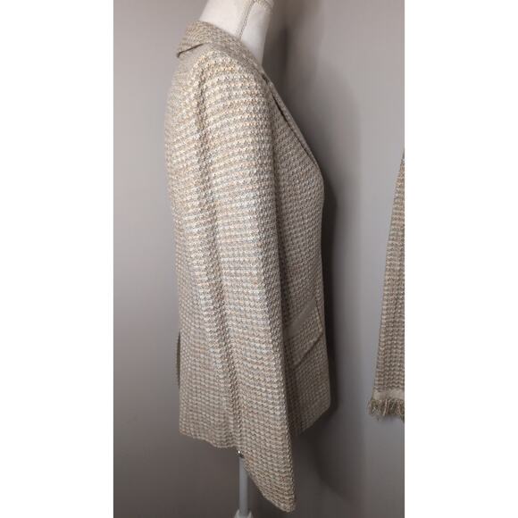 St. John pastel neutral tweed fringe blazer skirt set - Picture 7 of 12